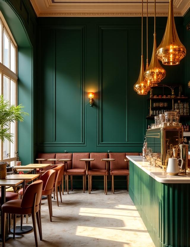 Interno elegante di DecoCaffè a Roma Prati con finiture dorate e atmosfera raffinata