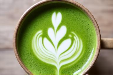 Tazza di Matcha Latte con latte art vellutata